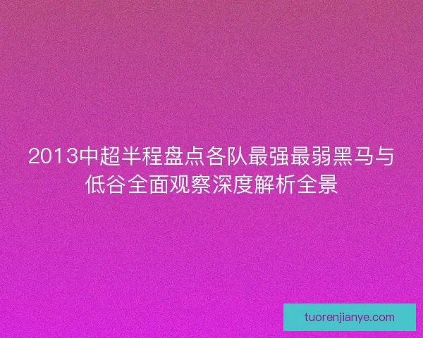 2013中超半程盘点各队最强最弱黑马与低谷全面观察深度解析全景